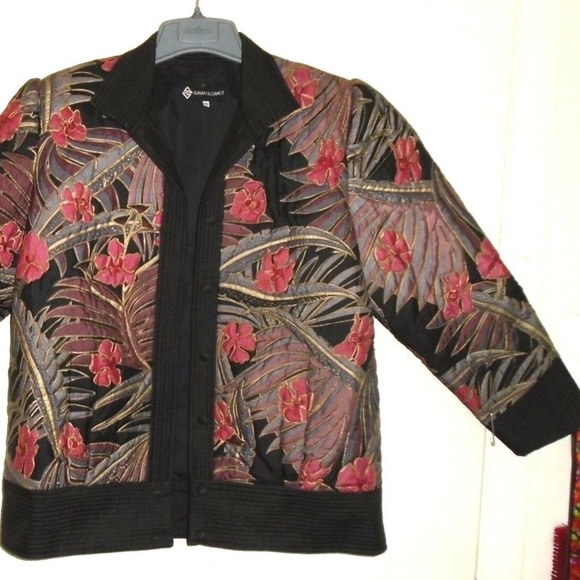 Silk Floral Print Lined Padded Shoulder Jacket Coa - Picture 1 of 8